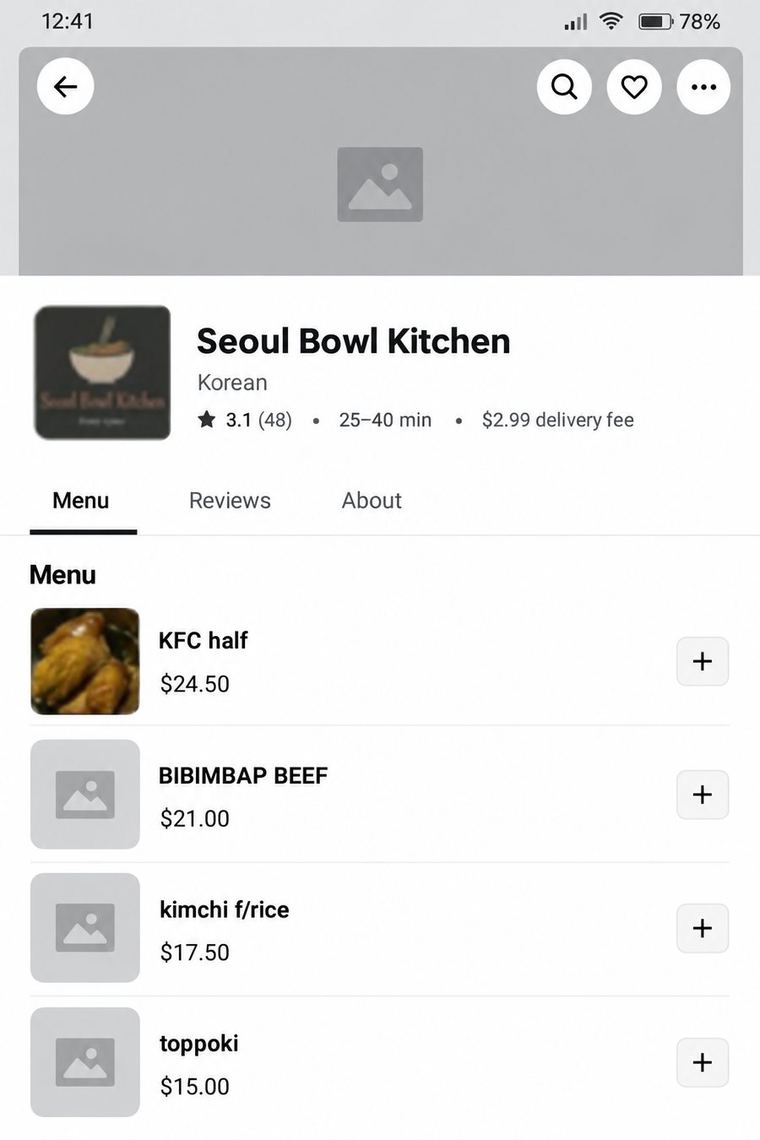 Seoul Bowl Kitchen page before